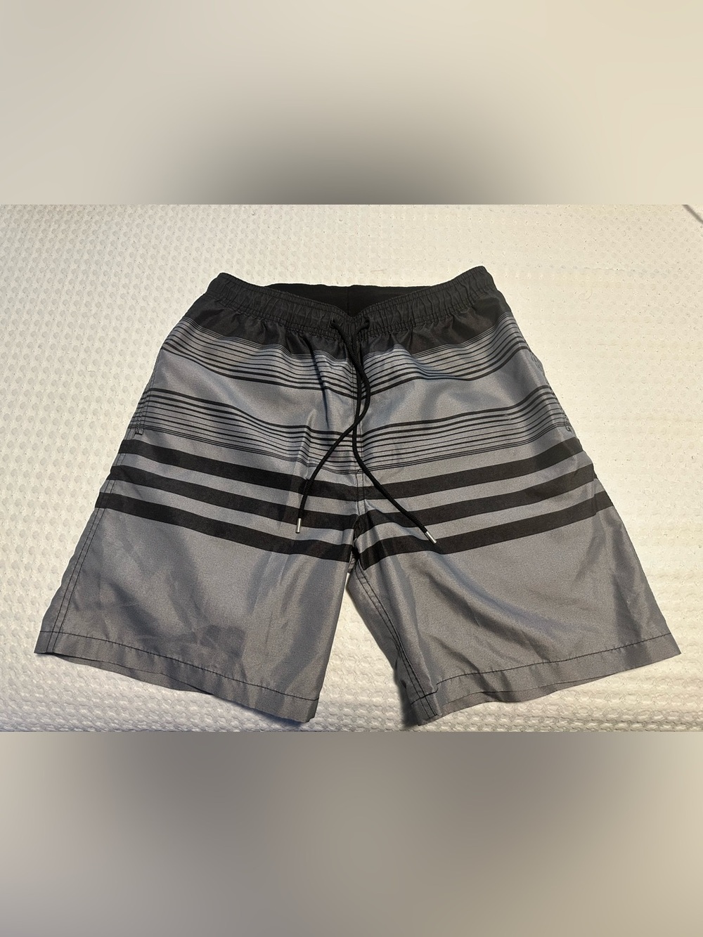 Gray Striped Drawstring Swim Shorts Size M